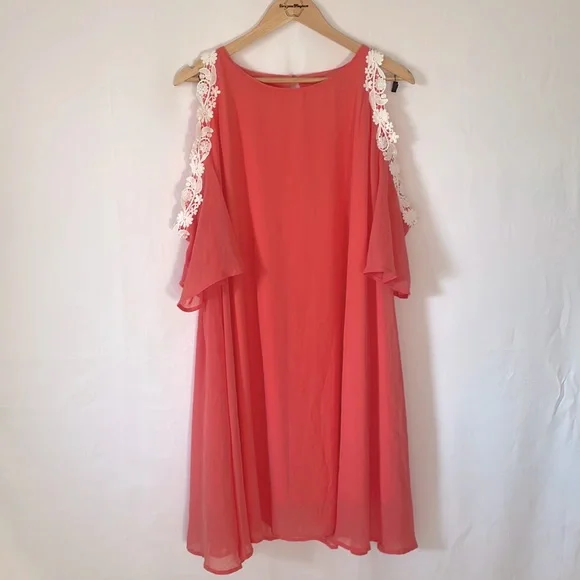 Aofur Dresses | Aofur Summer Chiffon Lace Dress Ladies 2018 Cold Shoulder Casual (2XL) | Color: Pink | Size: XXL | Pm-22842322'S Closet